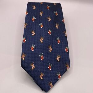 St. Nicks Tie Shop Christmas Navy Silk Men’s Neck Tie Stockings Gift